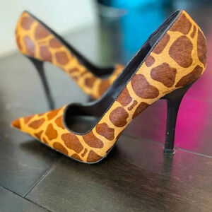 ALDO GIRAFFE PRINT PONY HAIR POINTED TOE STILETTOS SIZE 36/6